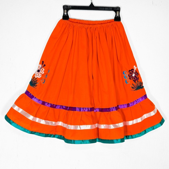 Orange Nicaragua Traditional Embroidered Ribbon Dress & Skirt Set Girls 4 - Picture 5 of 8